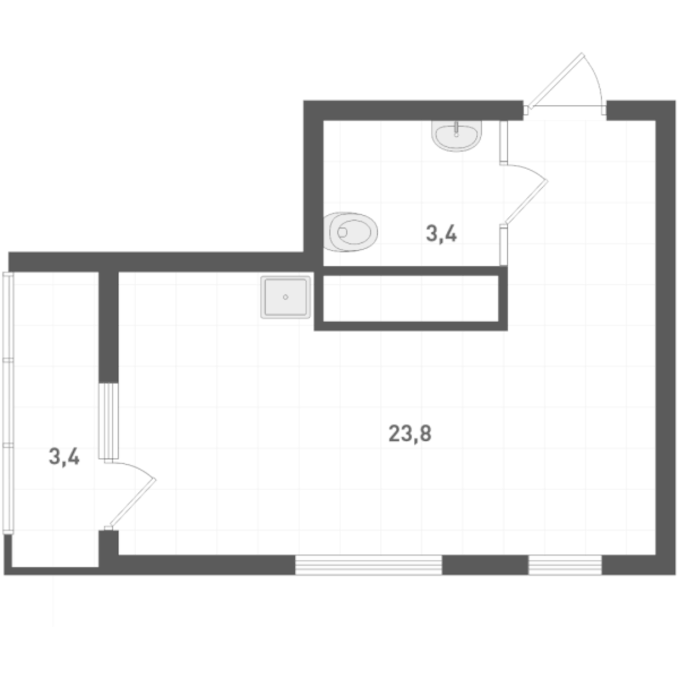 Планировка Студия, 28,9 м² в ЖК Русь