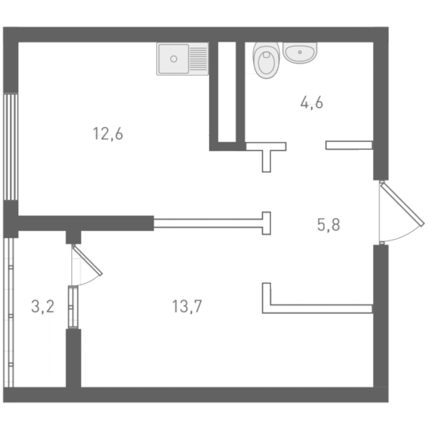 Планировка 1-к.кв, 38,4 м² в ЖК Русь XXI