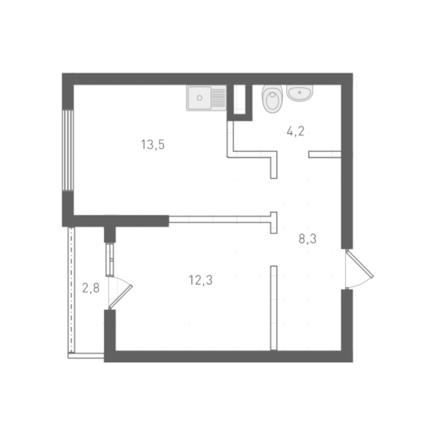 Планировка 1-к.кв, 39,4 м² в ЖК Русь XXI
