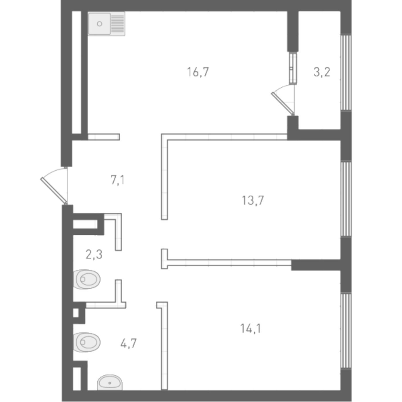 Планировка 2-к, 60 м² в ЖК Русь XXI