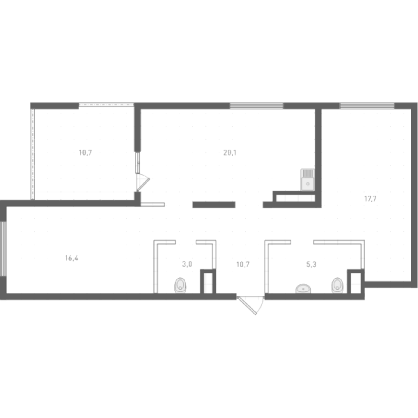 Планировка 3-к, 76,3 м² в ЖК Русь XXI