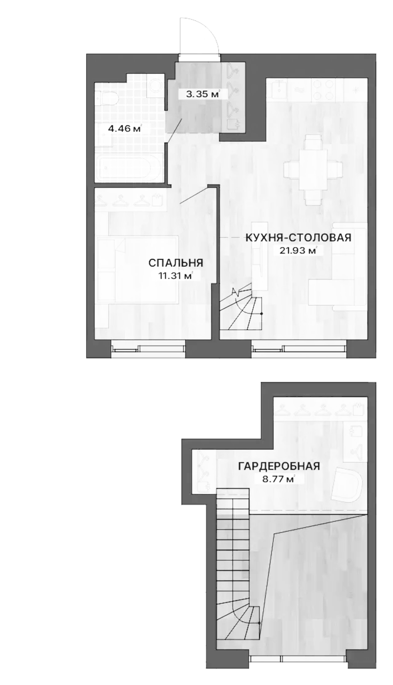 Планировка 1-к.кв, 51,74 м² в ЖК Северное сияние