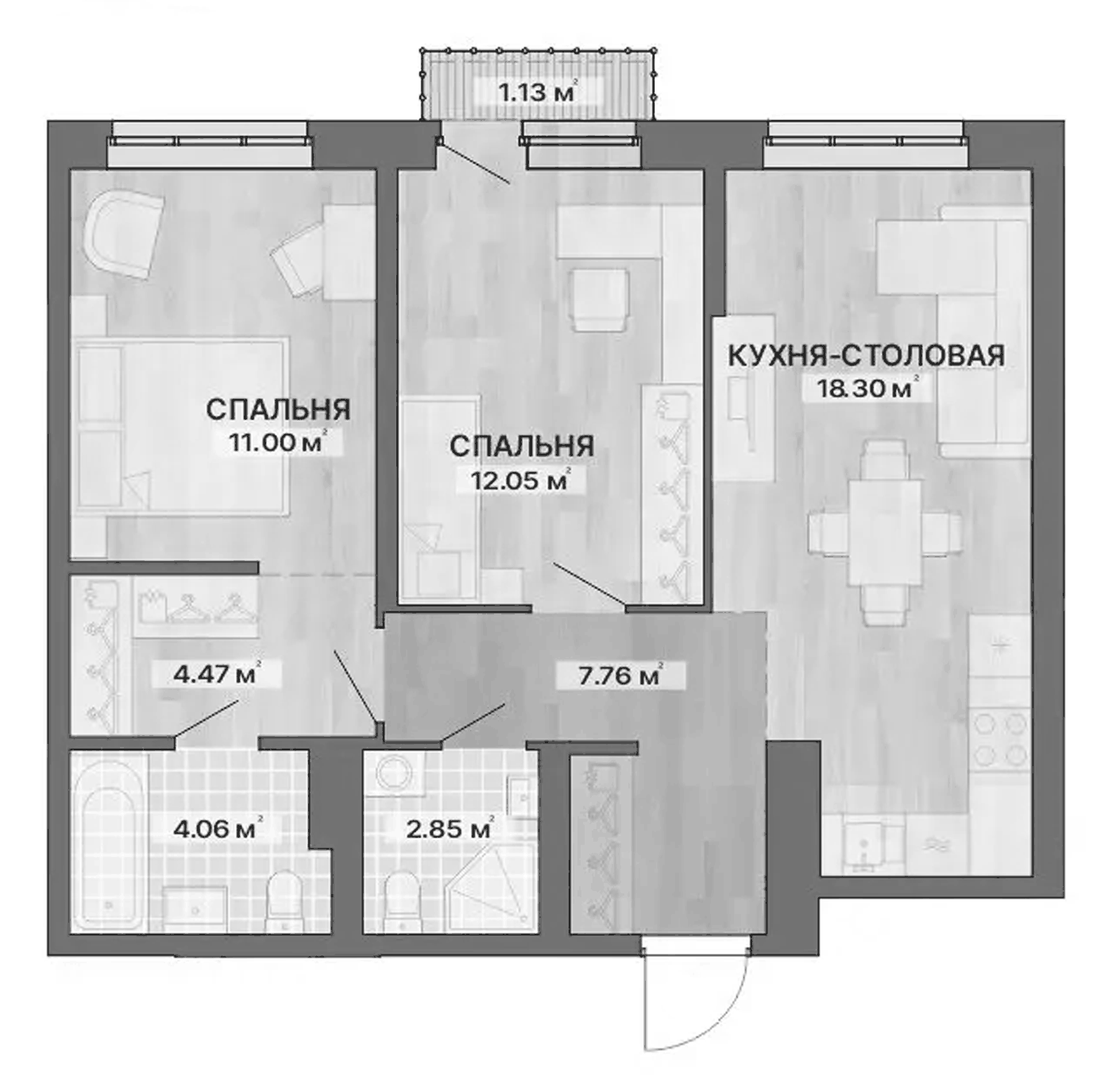 Планировка 3Е-к, 61,62 м² в ЖК Северное сияние