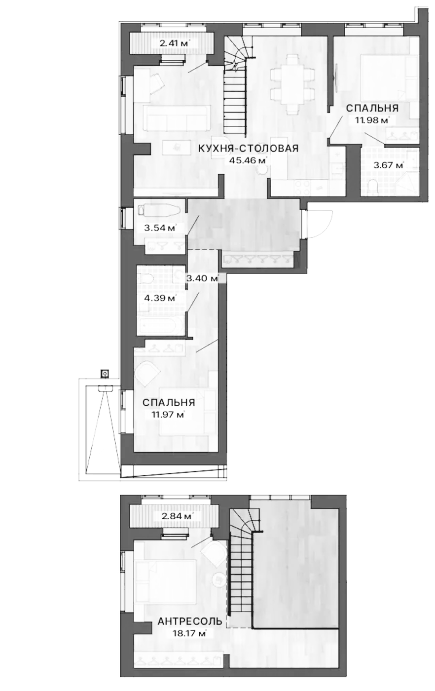 Планировка 3-к, 107,83 м² в ЖК Северное сияние