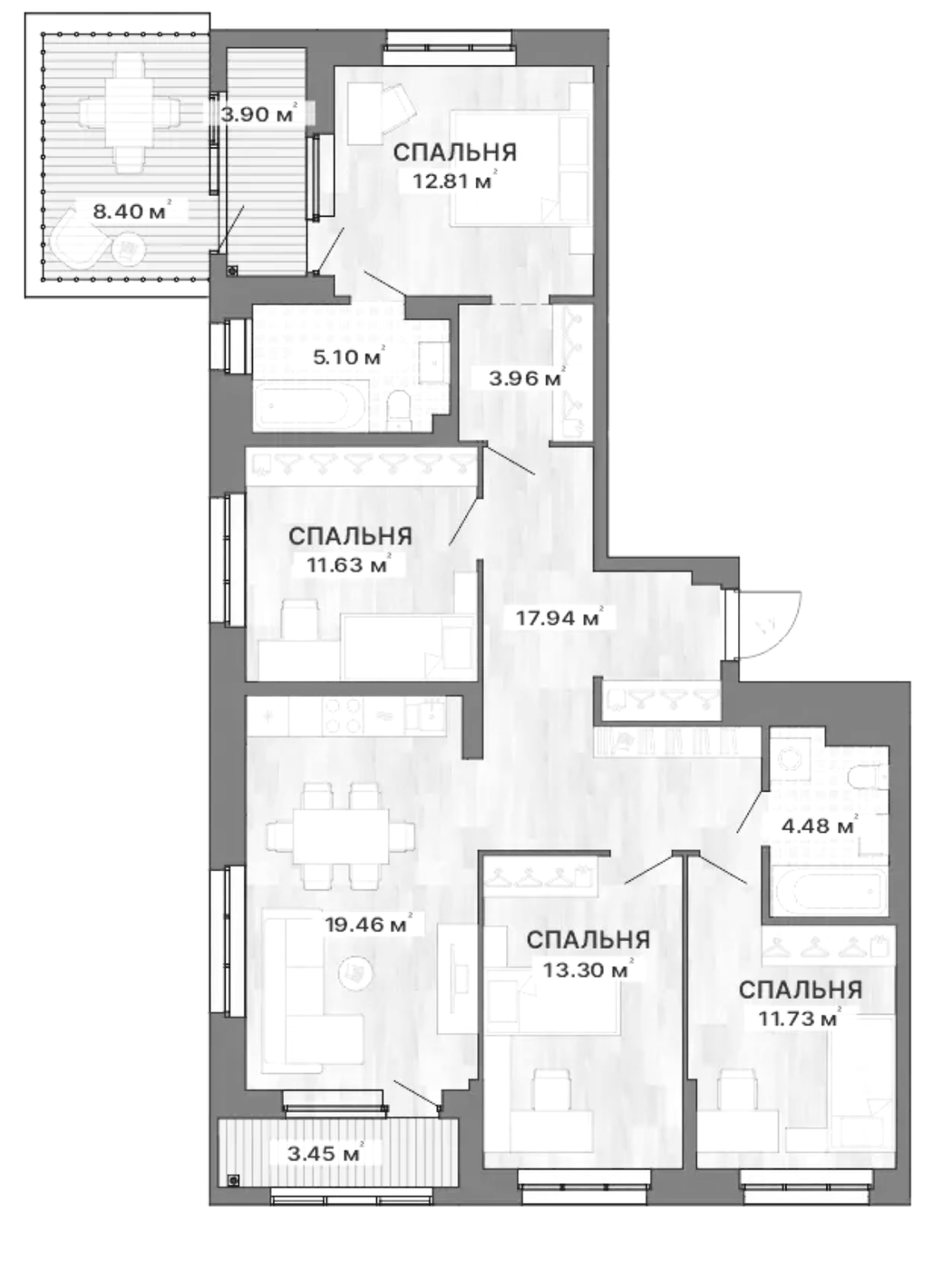 Планировка 4-к, 116,16 м² в ЖК Северное сияние