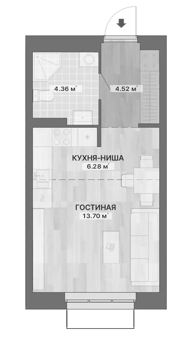 Планировка Студия, 28,86 м² в ЖК Северное сияние
