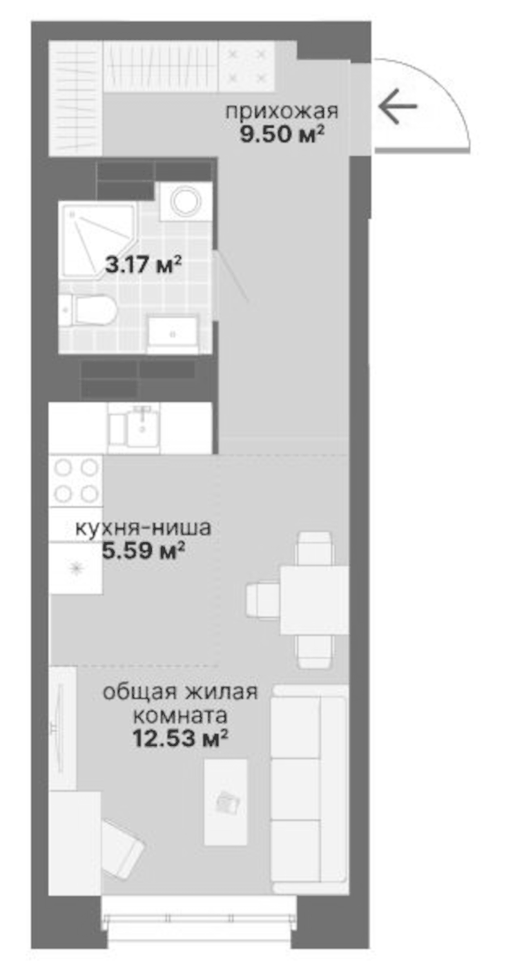 Планировка Студия, 30,79 м² в ЖК Северный Химмаш