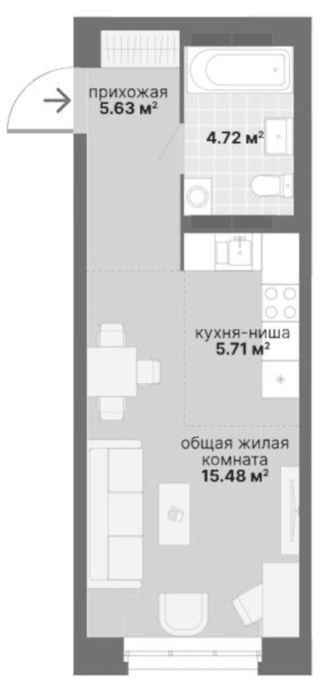 Планировка Студия, 31,54 м² в ЖК Северный Химмаш