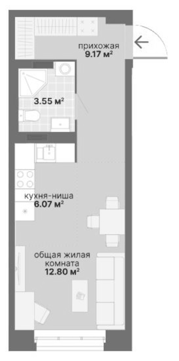 Планировка Студия, 31,59 м² в ЖК Северный Химмаш