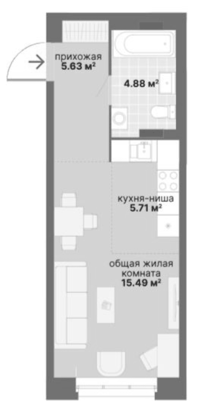 Планировка Студия, 31,71 м² в ЖК Северный Химмаш