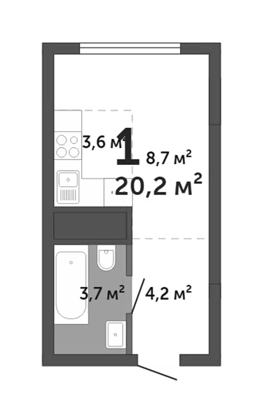 Планировка Студия, 20,2 м² в ЖК Шарташ Парк