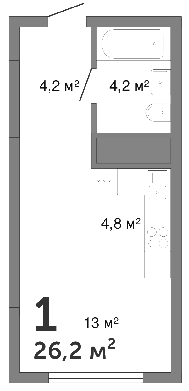 Планировка Студия, 26,2 м² в ЖК Шарташ Парк