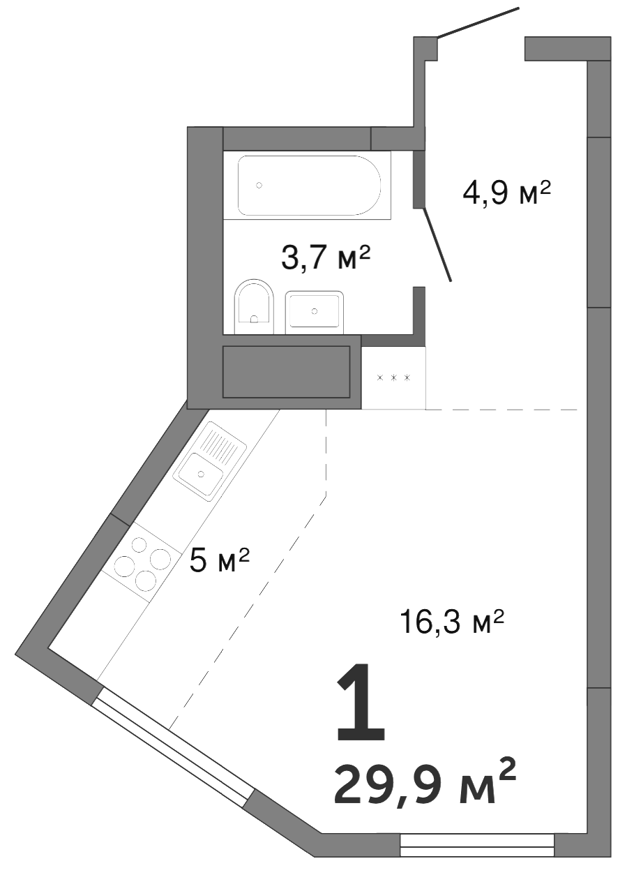 Планировка Студия, 29,9 м² в ЖК Шарташ Парк