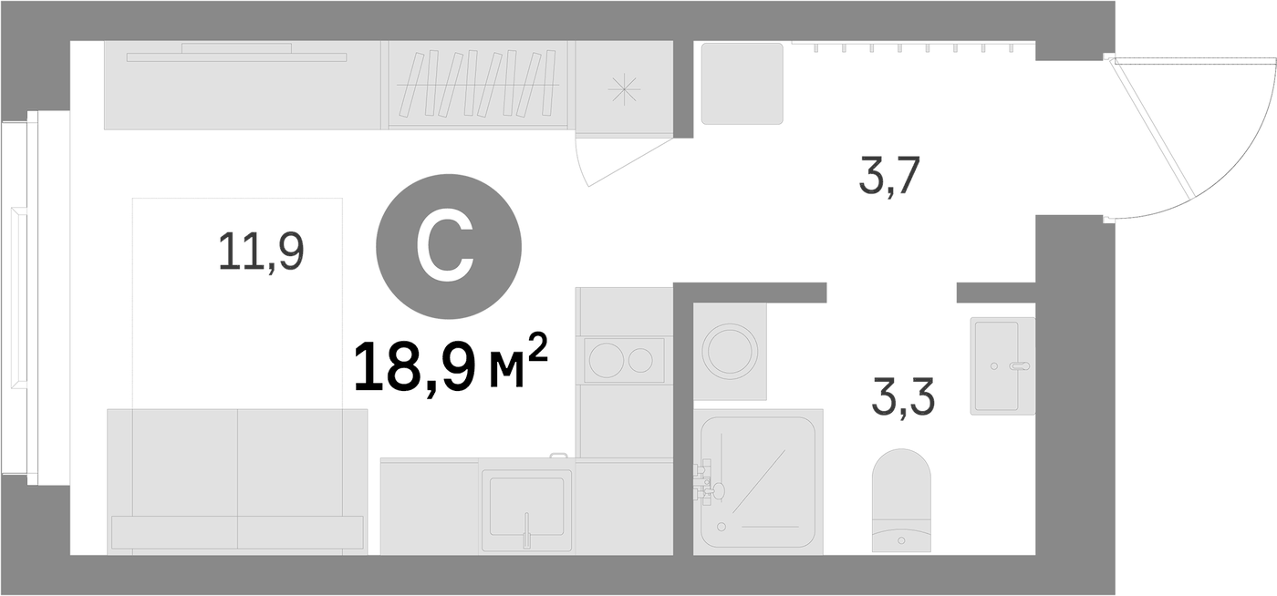 Планировка Студия, 18.9 м² в ЖК Шишимская горка