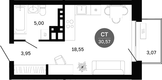 Планировка Студия, 28,42 м² в ЖК Сибирская калина