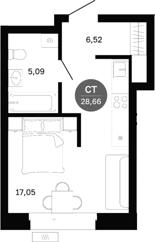 Планировка Студия, 28,66 м² в ЖК Сибирская калина