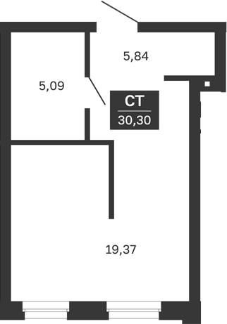 Планировка Студия, 30,3 м² в ЖК Сибирская калина