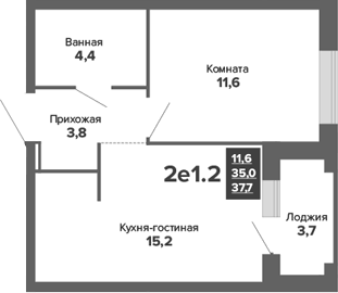 Планировка 2Е-к.кв, 37,72 м² в ЖК Синица. Движение