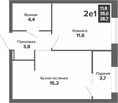 Планировка 2Е-к.кв, 38,67 м² в ЖК Синица. Движение