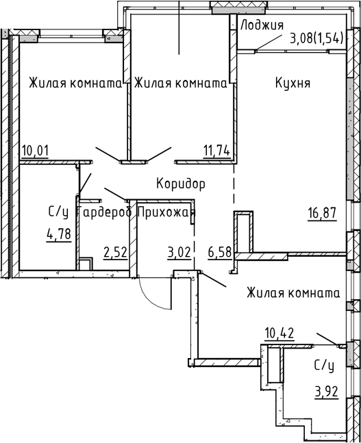 Планировка 4Е-к, 71,4 м² в ЖК Синица на Куйбышева