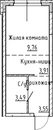 Планировка Студия, 20,71 м² в ЖК Синица на Куйбышева