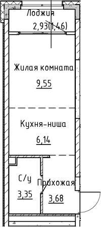 Планировка Студия, 24,19 м² в ЖК Синица на Куйбышева