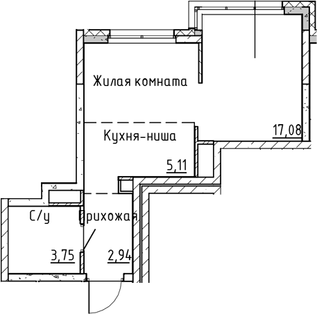 Планировка Студия, 28,88 м² в ЖК Синица на Куйбышева