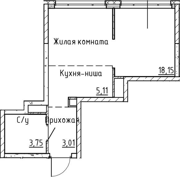 Планировка Студия, 30,02 м² в ЖК Синица на Куйбышева