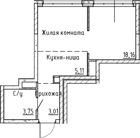 Планировка Студия, 30,03 м² в ЖК Синица на Куйбышева