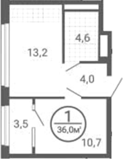 Планировка 2Е-к.кв, 34,26 м² в ЖК Синица. Сезоны