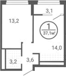 Планировка 2Е-к.кв, 35,56 м² в ЖК Синица. Сезоны