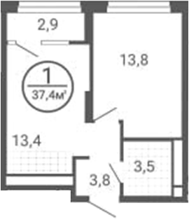 Планировка 2Е-к.кв, 35,94 м² в ЖК Синица. Сезоны