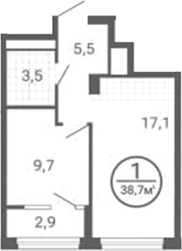 Планировка 2Е-к.кв, 37,28 м² в ЖК Синица. Сезоны