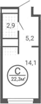 Планировка Студия, 22,3 м² в ЖК Синица. Сезоны
