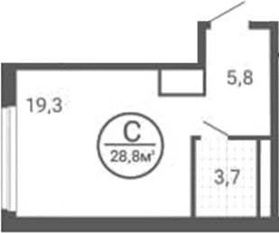 Планировка Студия, 28,78 м² в ЖК Синица. Сезоны