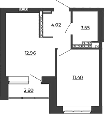 Планировка 1-к, 34,53 м² в ЖК СКМ Ривер
