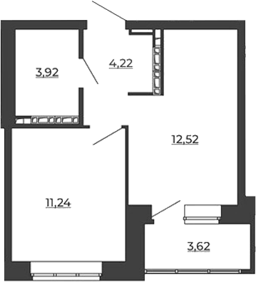 Планировка 1-к.кв, 35,52 м² в ЖК СКМ Ривер