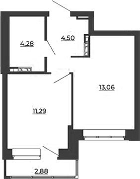 Планировка 1-к.кв, 36,01 м² в ЖК СКМ Ривер