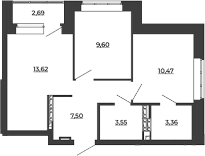Планировка 2-к, 50,79 м² в ЖК СКМ Ривер