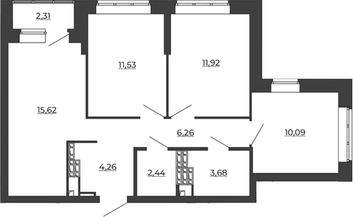 Планировка 3-к, 68,11 м² в ЖК СКМ Ривер