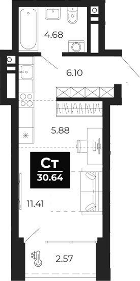 Планировка Студия, 30,64 м² в ЖК Соната-парк