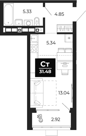 Планировка Студия, 31,48 м² в ЖК Соната-парк