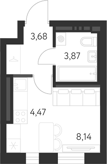 Планировка Студия, 20,1 м² в ЖК Спутник-1