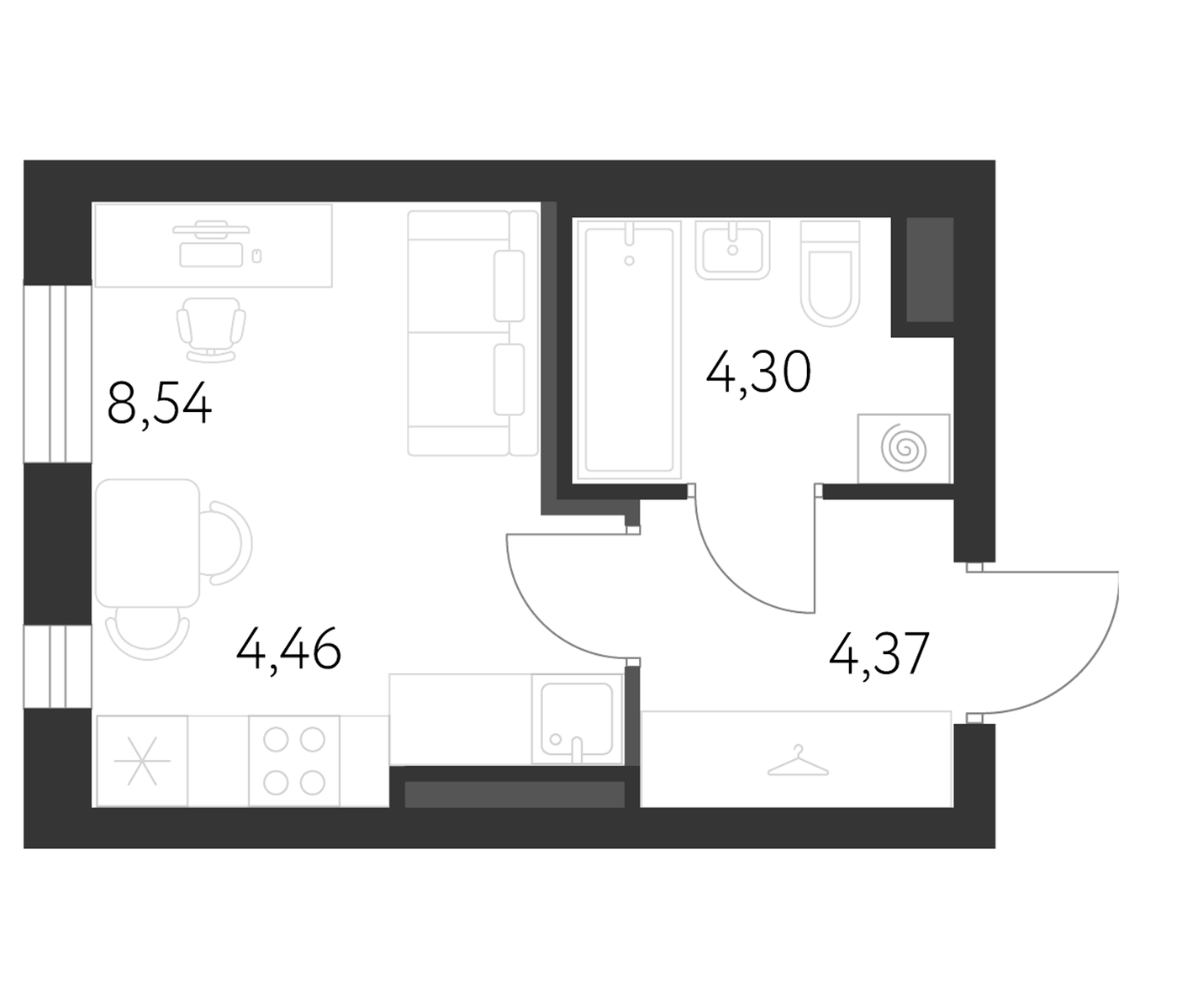 Планировка Студия, 21,7 м² в ЖК Спутник-1