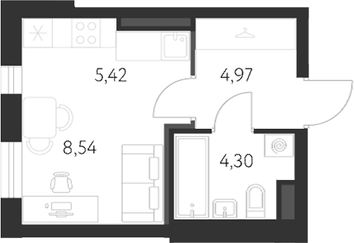 Планировка Студия, 22,8 м² в ЖК Спутник-1