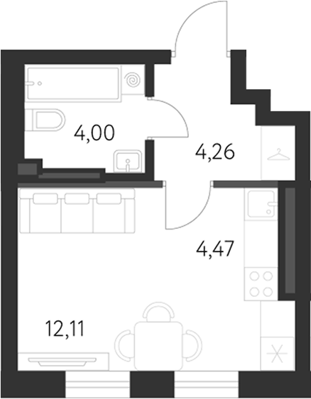 Планировка Студия, 24,8 м² в ЖК Спутник-1