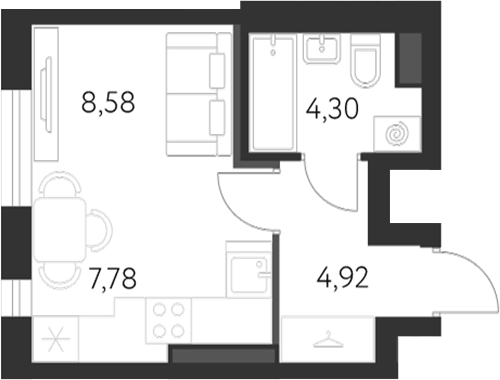 Планировка Студия, 25,4 м² в ЖК Спутник-1