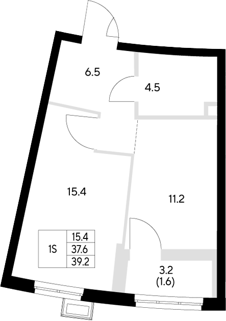 Планировка 1-к.кв, 39,2 м² в ЖК Стадиум