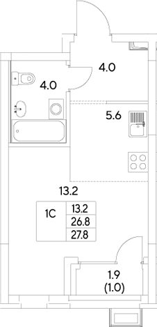Планировка Студия, 27,8 м² в ЖК Стадиум