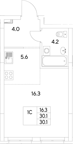 Планировка Студия, 30,1 м² в ЖК Стадиум